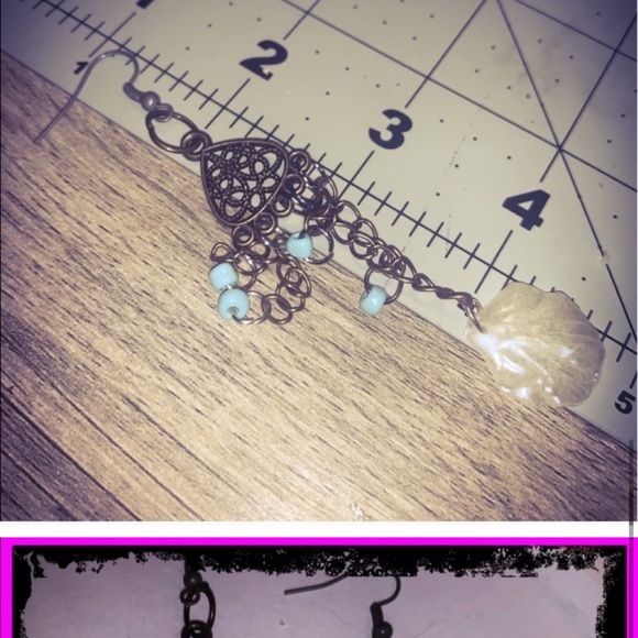 New Handmade Antique S925 Silver Turquoise Shell Bronze Dangle Earrings - Picture 10 of 14